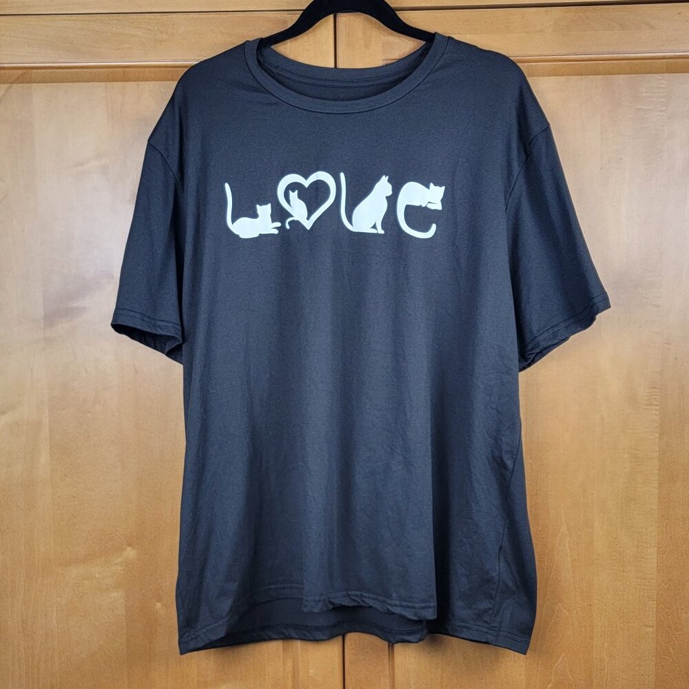 Unbranded Black Short Sleeve Tee Shirt Cat LOVE - 3X - Picture 3 of 7